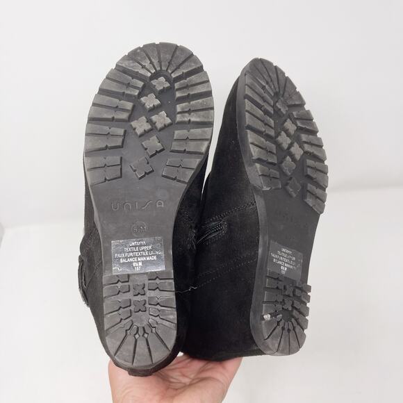 Unisa Size 6.5 Black Tayya Quilted Wedge Ankle Booties Buckle Zip Accents Lined - Picture 11 of 12